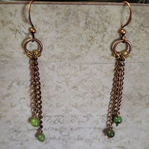 Artisan made antique copper,citrine,jade earrings